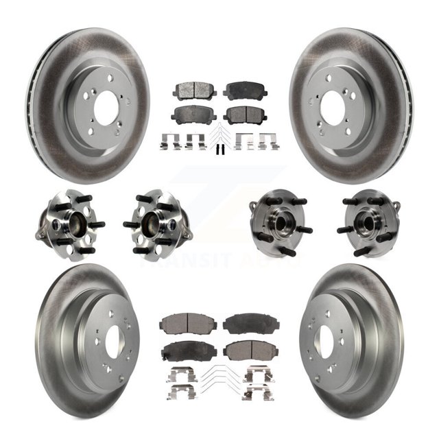 Transit Auto Front Rear Hub Bearings Assembly Coated Disc Brake Rotors and Semi-Metallic Pads Kit (10Pc) for Car 2011-2014 Honda Odyssey - Left Right Side (Driver Passenger) KBB-113705