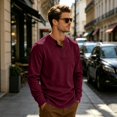 thumbnail image 5 of Mens Long Sleeve Henley Shirts Muscle Fit Ribbed Knit T-Shirt Lightweight Thermal Undershirts Workout Athletic Tee Shirt Wine M, 5 of 7