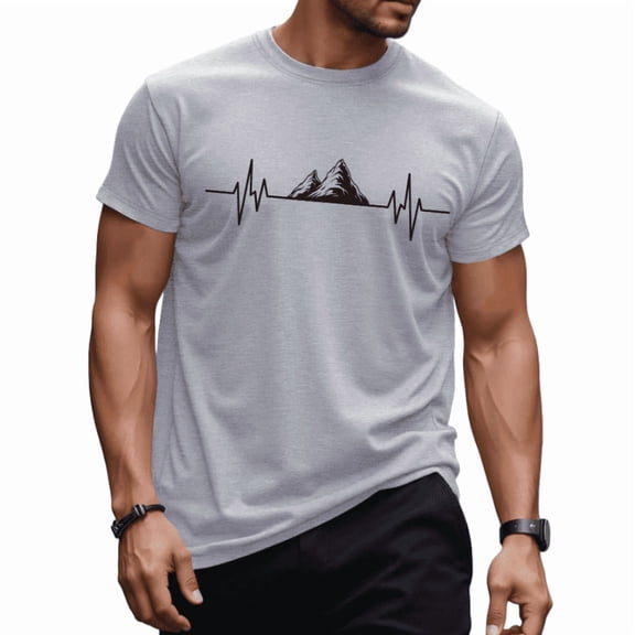 Whichone Men's 100% Cotton T-shirt Mountain Peak Print Stylish Daiyly Wear,Gray,Sizes S-2XL