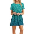 thumbnail image 2 of Lindreshi Summer Dresses for Women Clearance under 10.00 Fashion Women's Dresses Summer Casual Rounk Neck Short Sleeve Printing Dress, 2 of 6