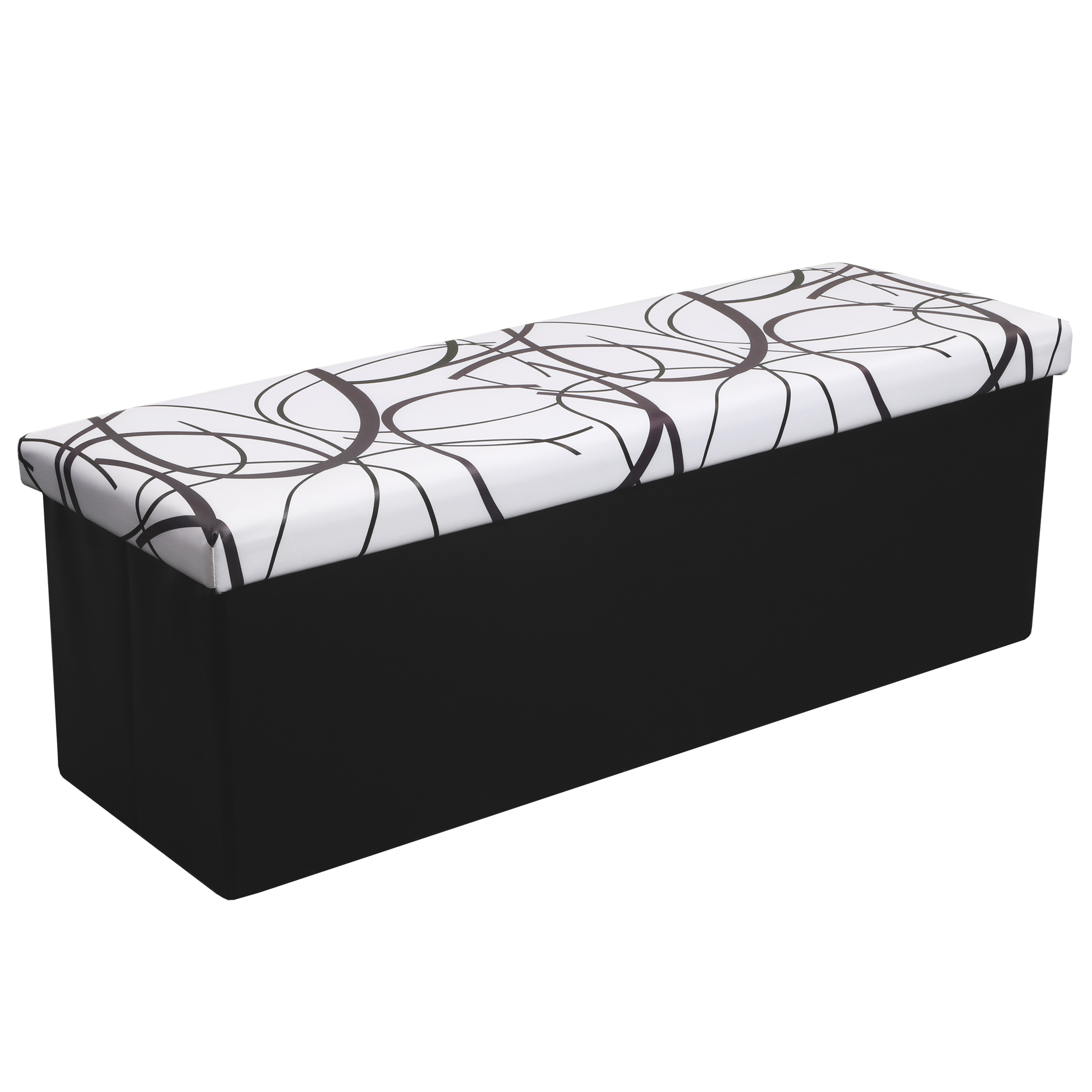 Otto & Ben 45 Inch Swirl Design Storage Ottoman Bench with Faux Leather