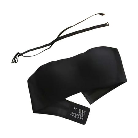 Gvdentm Strapless Bra for Women Non-Slip Silicone Padded Bandeau Bra Wireless Tube Top Bra Black XL