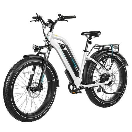 750W Electric Bike for Adults - 120 Miles Range, 52V 15Ah/20Ah Battery, 26" Fat Tire, 7-Speed, Full Suspension, 28MPH, Snow Mountain E-Bike, UL Certified