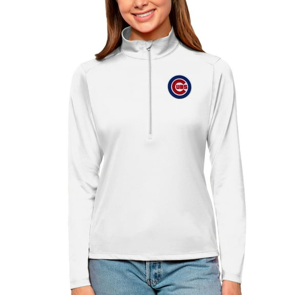Women's Antigua White Chicago Cubs Tribute Quarter-Zip Pullover Top