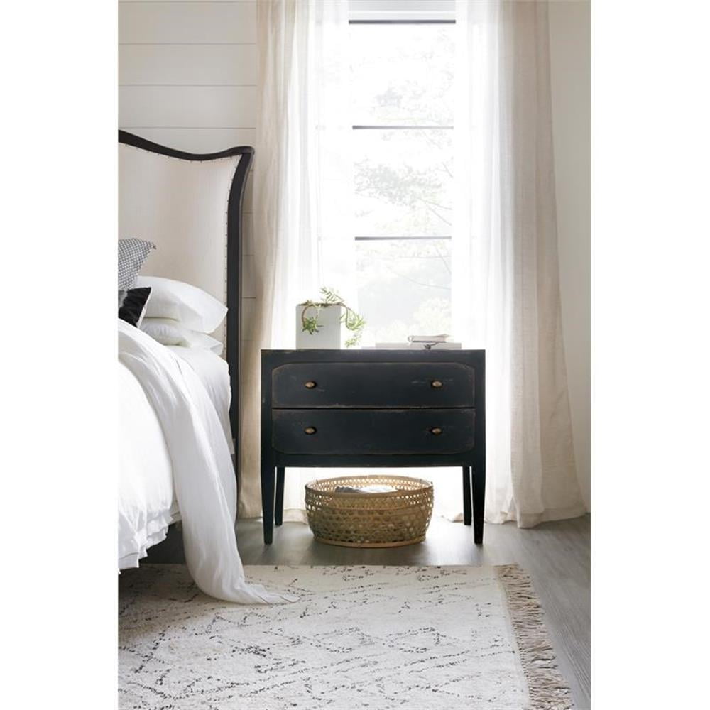 Home Square Set of 2 Two-Drawer Wood Nightstands in Distressed Black