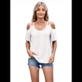 thumbnail image 3 of Blusas con Ojales para Mujer, Camisetas de Corta, Moda de Verano y 2025, Blusas de Hombros Descubiertos Blancas L, 3 of 10