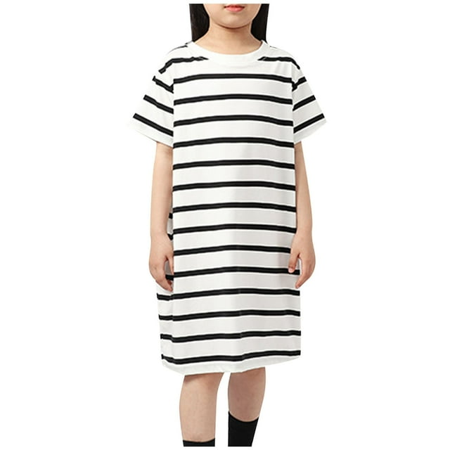 zbxnLI Chemises de Nuit pour Filles à Rayures Manches Courtes Robe de Nuit en Coton Robes de Pyjama pour Filles