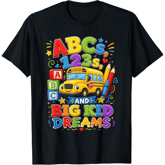 Back to School First Day Big Kid Dreams School Bus Fun T-Shirt, T-Shirt for Kids Youth, 180gsm, 100% Cotton