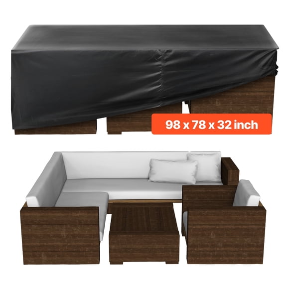 VEVOR Patio Furniture Cover, 420D Heavy Duty Waterproof Outdoor Dining Table and Chairs Cover, Large Rectangular Patio Table Covers with Air Vent for All Weather, 98L x 78W x 32H inch, Black