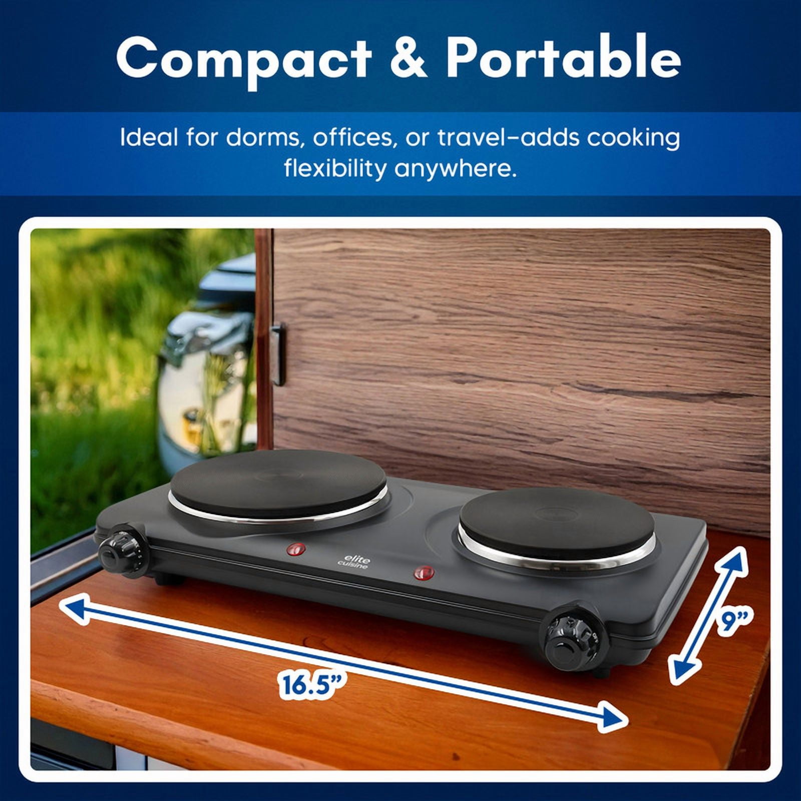 Elite Cuisine EDB503 Electric Double Cast Burner Hot Plate