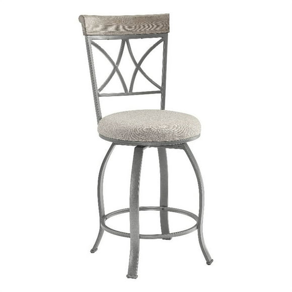 Linon Hamilton Metal Swivel Counter Stool Padded Beige Seat in Matte Pewter