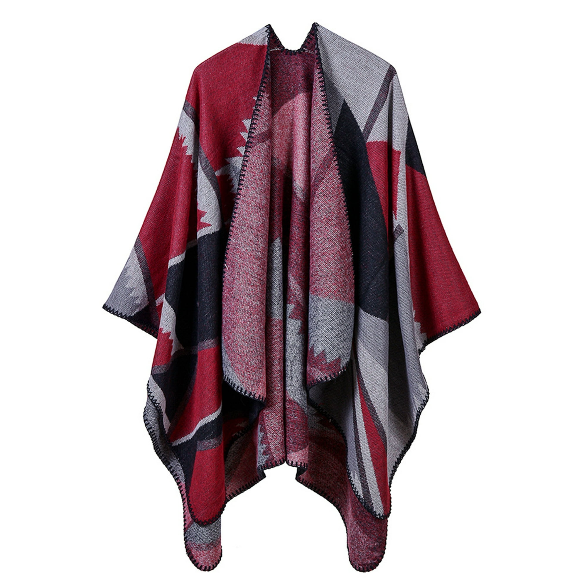 Vintage Women Faux Cashmere Poncho Cardigan Sweater Geometric Print Capes Shawl Scarf Loose Outerwear Vintage Women Faux Cashmere Poncho Cardigan Sweater Geometric Print Capes Shawl Scarf Loose Outerwear