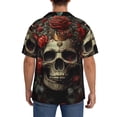 thumbnail image 3 of Uemuo Classical Rose Crown Skull Pattern Cotton Linen Short Sleeve Shirts,Casual Lightweight Button Down Shirts,Vacation Beach Summer Tops-Large, 3 of 7