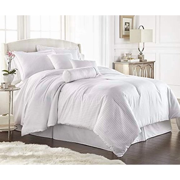 Chezmoi Collection Lex 7-Piece Hotel Dobby Stripe Comforter Set