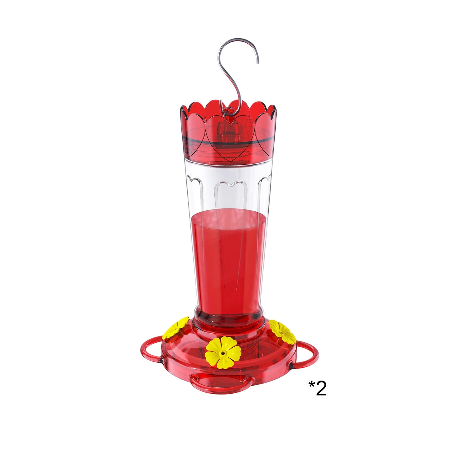 AURIGATE 2 Pcs Plastic Hummingbird Feeders, Hanging Outdoor Wild Bird Feeder with 4 Flower Shaped Ports, Red