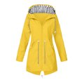 thumbnail image 5 of Solid Color Drawstring Waist Windbreaker for Women, Lightweight Hooded Zip-Up Rain Jacket with Striped Lining - Casual Outdoor Trench Coat Yellow M, 5 of 6