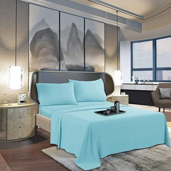 Elegant Comfort Silky-Soft 1800 Series - Wrinkle-Free 2-Piece Pillowcases, Standard Size, Aqua Blue