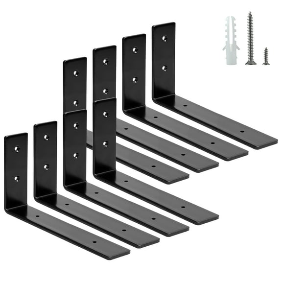 ELSKER&HOME Shelf Brackets 8 Inch, 8 Pack Floating Shelf L Brackets for Shelves Support, Black Metal Heavy Duty Shelf Brackets for DIY Decorative