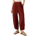 thumbnail image 2 of ZQUUVOU Women's Pants Solid Color High Waist Drawstring Loose Casual Long Pants with Pocket(Burgundy,L), 2 of 9