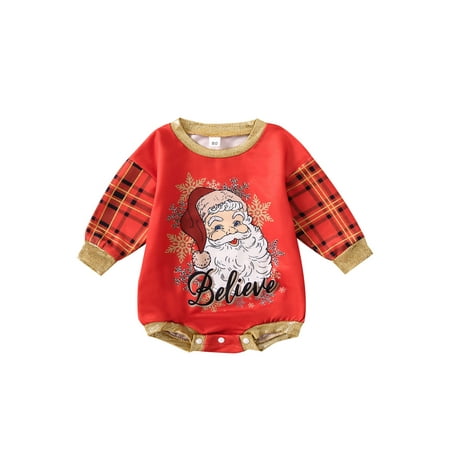 

Bagilaanoe Newborn Baby Girl Christmas Rompers Santa Print Long Sleeve Bodysuits 3M 6M 12M 18M Infant Casual One Piece Short Jumpsuit