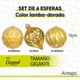 thumbnail image 2 of Esferas para árbol de navidad Artego extra grandes de 15 cm de diámetro paq 6 esferas  Dorado * Línea Caramel 3 texturas y acabados diferentes para colgar Christmas ornaments, 2 of 7