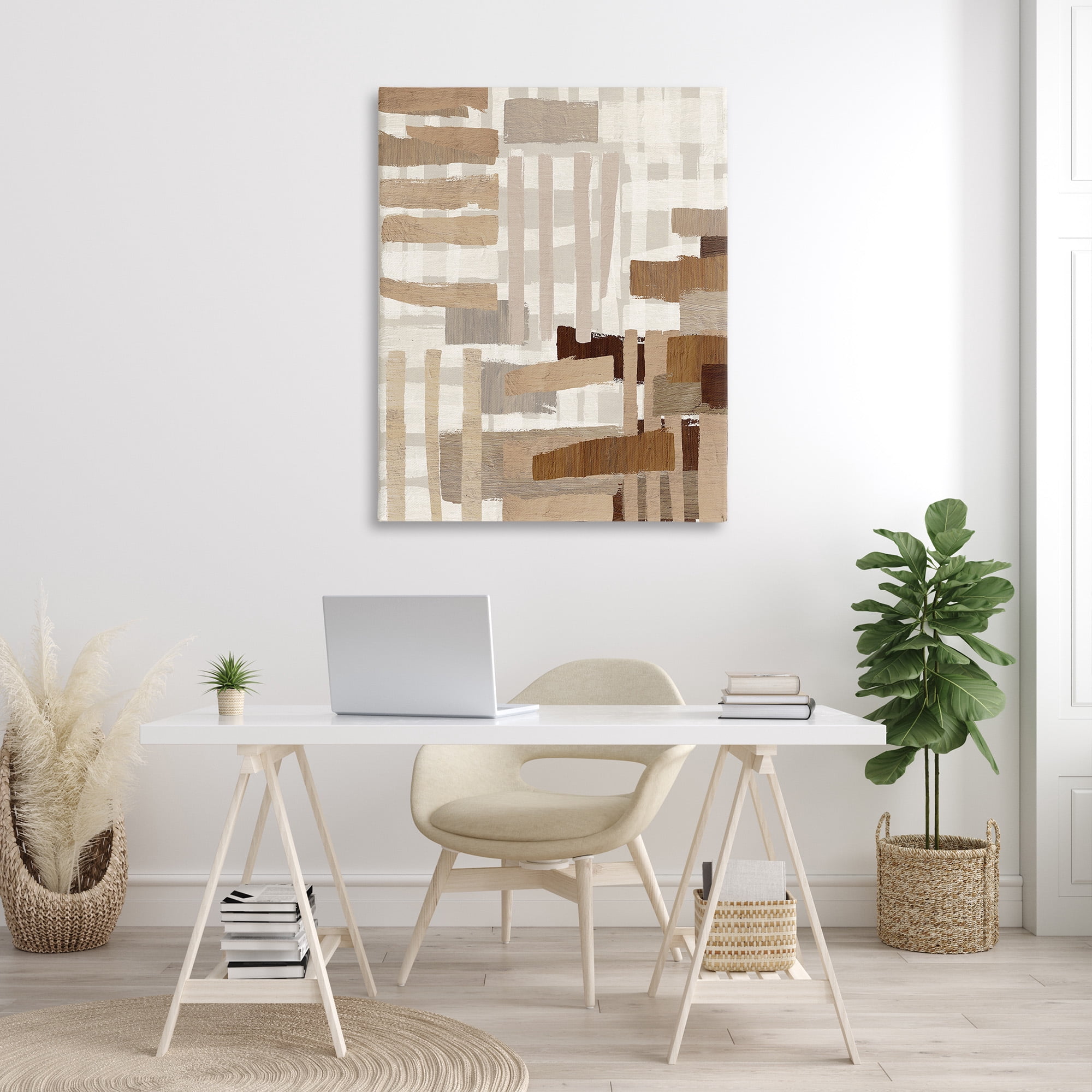 Stupell Industries Natural Hatched Hues Abstract Painting Gallery Wrapped Canvas Art Print Wall Art, 36 x 48