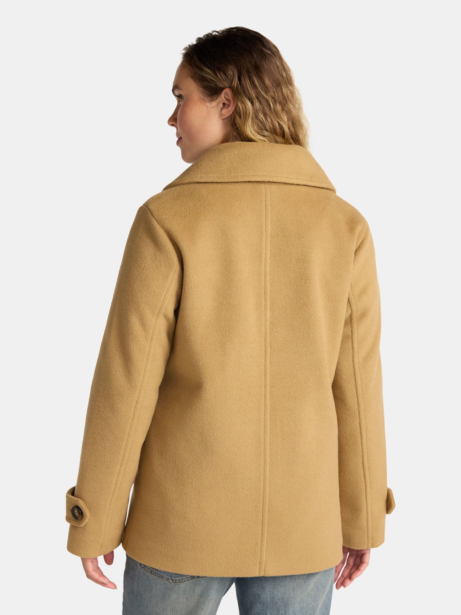 Time and Tru Women's and Women's Plus Faux Wool Peacoat, Sizes XS-3X