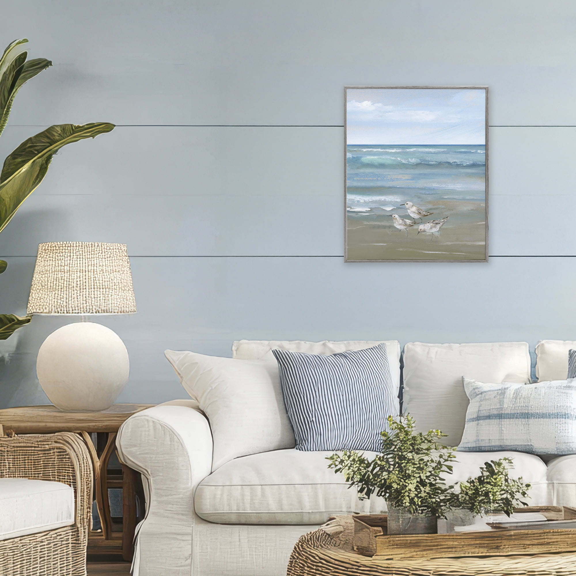 Stupell Industries Sanderlings on Gentle Waves Gray Framed Giclee Art, design by Nan