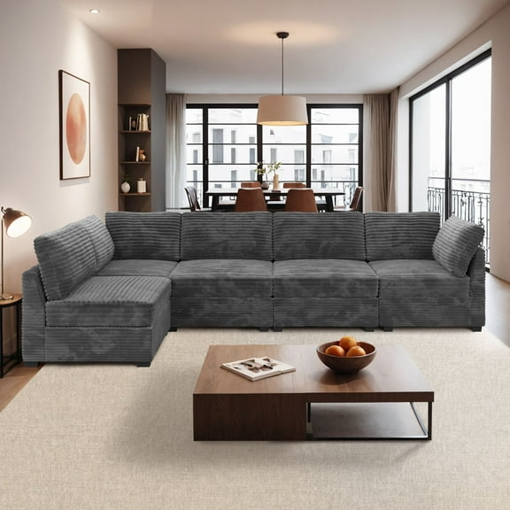 Ovios Oversized Modular Sectional Sofa Couch 130.7 Inch 5 Seater L Shaped Sofa Modern Deep Seat Cloud Corduroy Couches for Living Room,Office, Grey