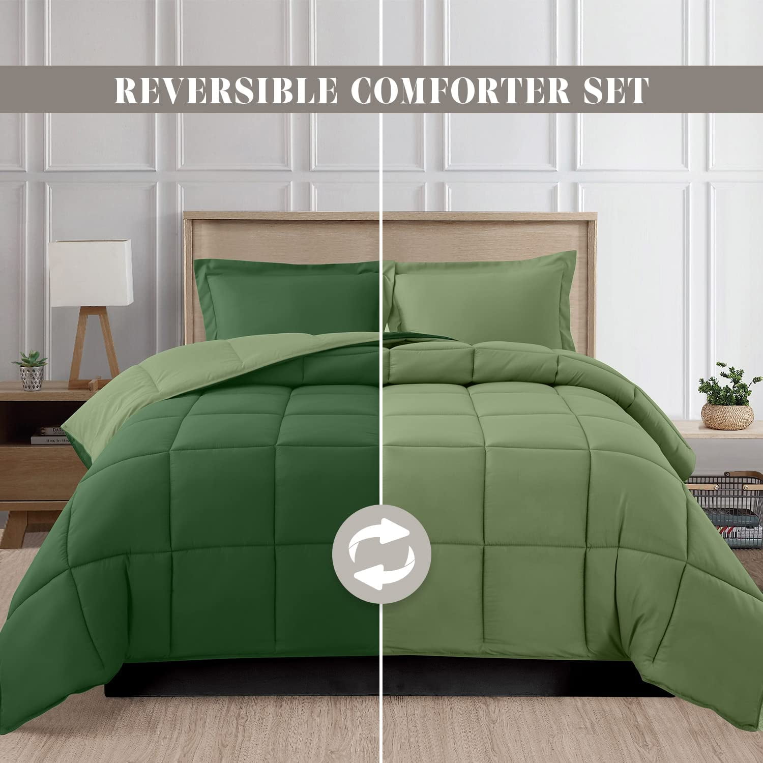 Elegant Comfort - NEW - 3-Piece Reversible Comforter Set, All Season Suitable, Box-Stitched Down Alternative, Twin/Twin XL, Green/Sage