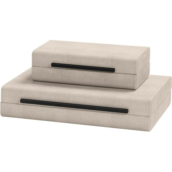 Ivory Shagreen Set of 2pcs Decorative Boxes Storage Organizer with Gun Metal Handles