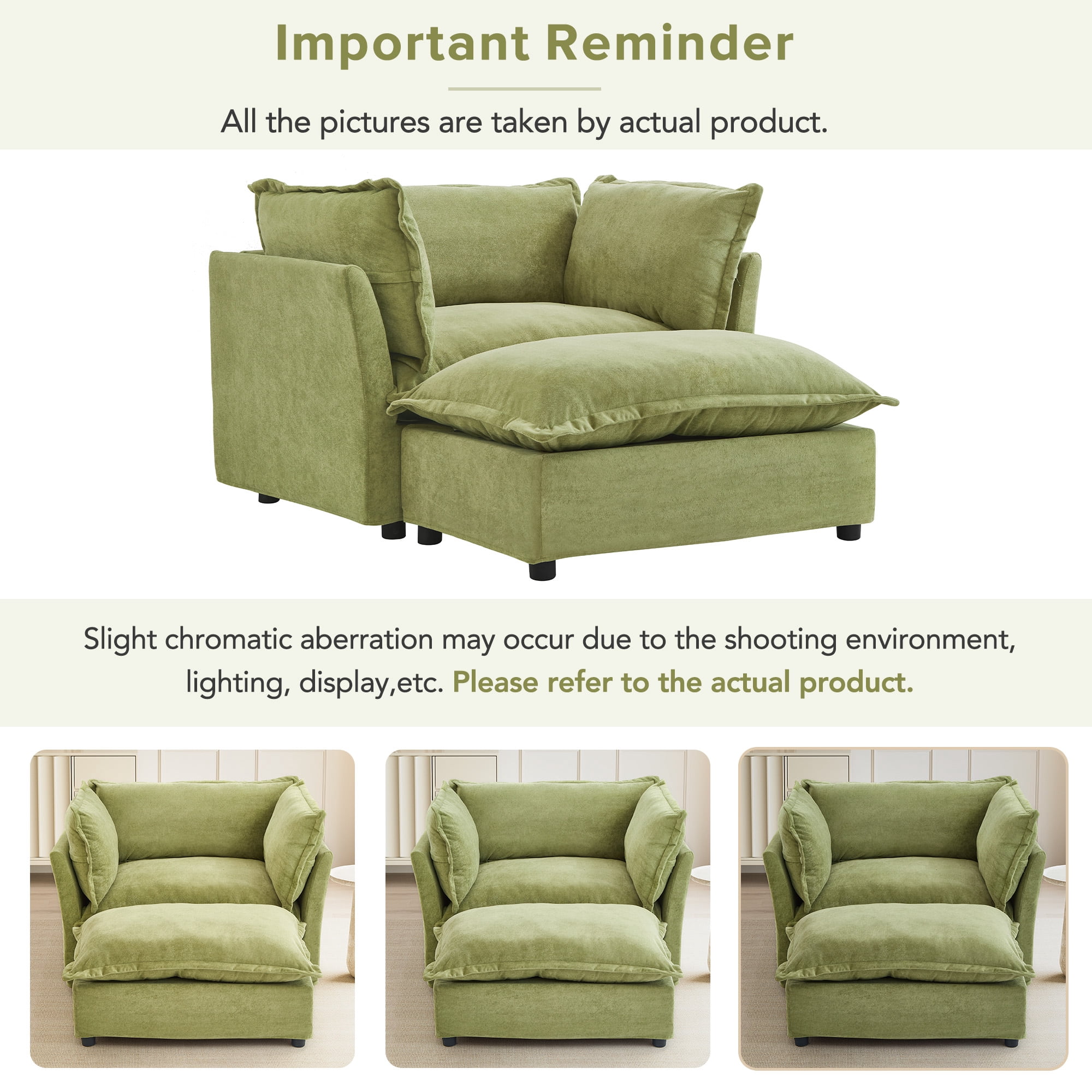 45.2" Armchair Sofa Cozy Upholstered Sofa Chair with Ottoman, 39" Wide Seat and 2 Pillows