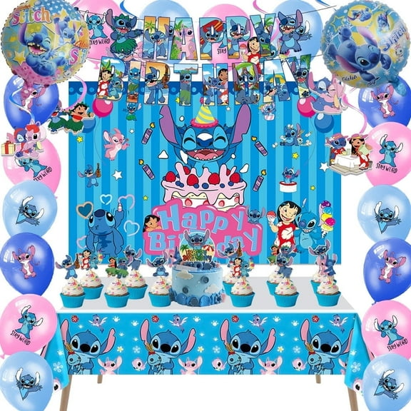Blue Hawaiian Birthday Decorations Birthday Banner,Backdrop,Tablecloth ,Hanging Swirls,Balloons,Cake Topper,Cupcake Toppers for Summer Birthday Party Decorations Party Supplies Party Favors