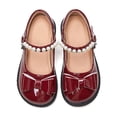 thumbnail image 5 of FINALGANG Kids Girls Adjustable Strap Bow Pearl Mary Jane Shoes Low Block Heel Soft Lining Formal Daily Kids Leather Dress Shoes Cozy Shoes 8-9 Years, 5 of 6