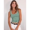 thumbnail image 4 of Women's U-Neck Striped Fitted Cropped Sleeveless Tank Top Green L, 4 of 6