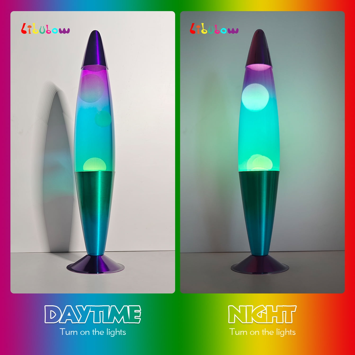 Libubow 16 inches Rainbow Motion Lava Lamp, Clear Liquid