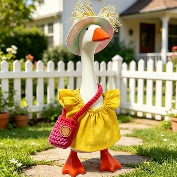 Mini Desk Goose Outfits Summer Clothes Set with Hat Dress and Bag for Statue Decor(Yellow,9cm)