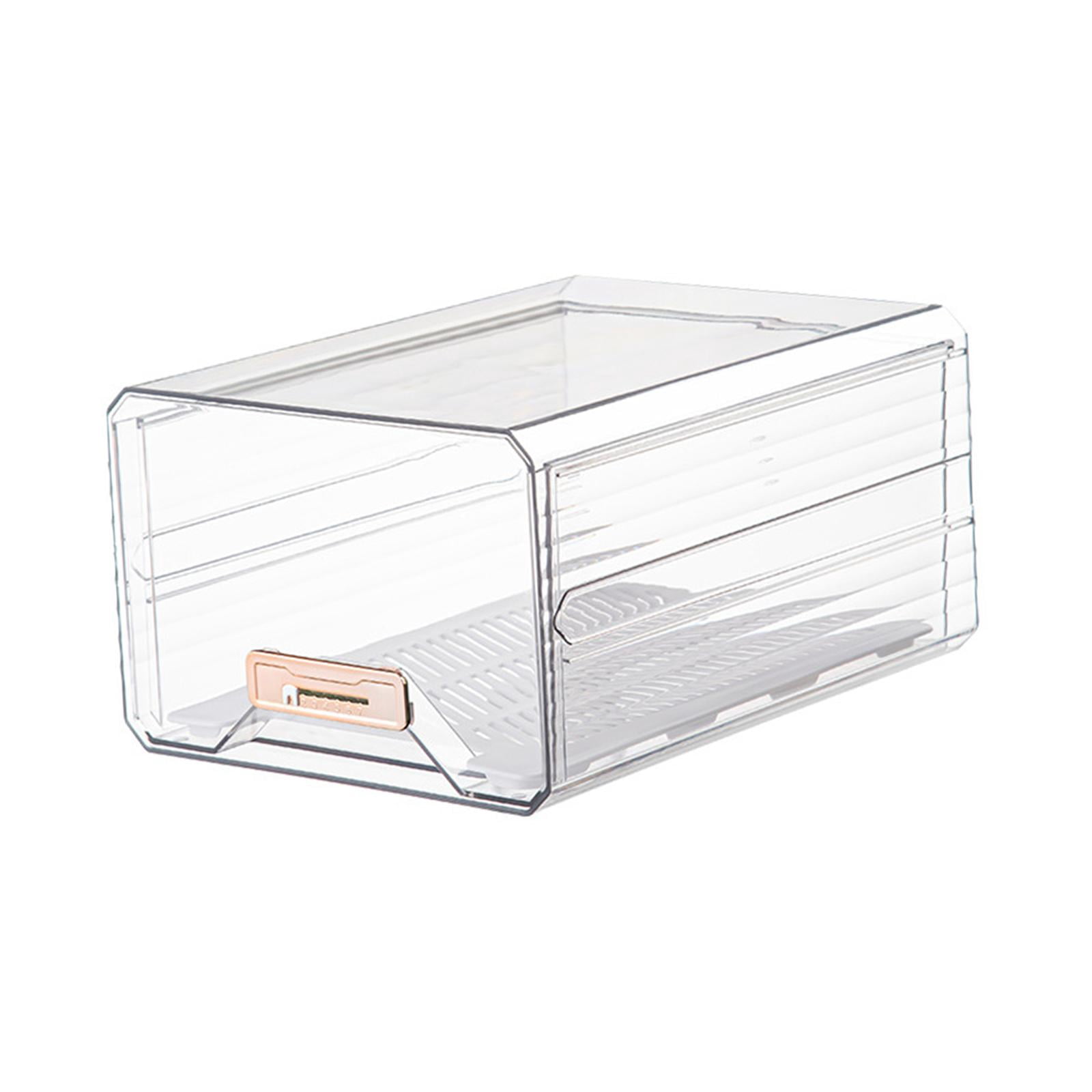 Tongina Refrigerator Organizer Bin Acrylic Clear with Drain Tray Stackable Drawer Egg Container Egg Tray Organizer for Pantry Cabinet