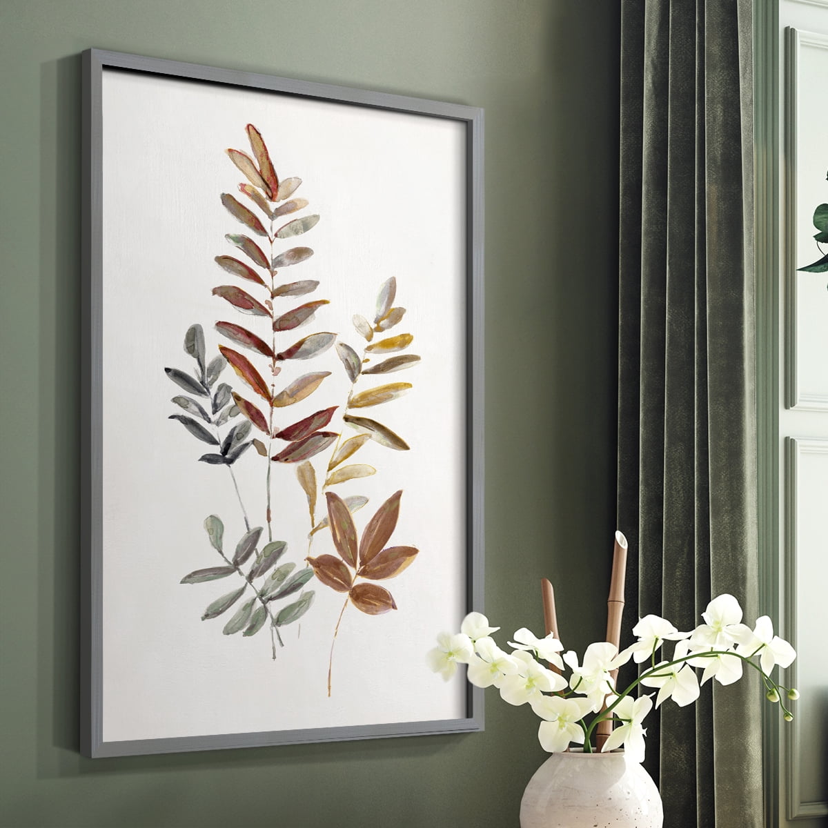 Autumn Leaves I Framed Print in Gray Solid Wood Framed Print No Nail Hanging
