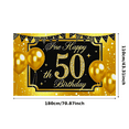 thumbnail image 2 of Black and Gold Glittery 50th Birthday Backdrop Banner with Sparkling Star Elements Party Supplies Photography Props Birthday Party Decorations Background Happy Birthday Celebration, 2 of 7