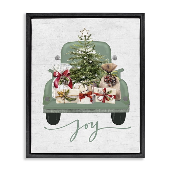 Stupell Industries Rustic Lodge Rustic Gift Truck with Joy Black Floating Frame Canvas Art, 17 x 21, by Lettered and Lined