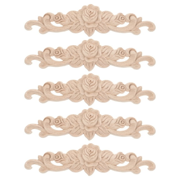 MRLESS 5pcs Unpainted Wood Carved Rose Appliques Onlays for Door Cabinet Bed Furniture Home Decor DIY Projects Supplies