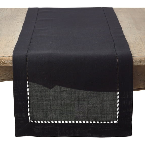 Saro Lifestyle Rochester Collection Hemstitch Table Runner Black 16" x 90"