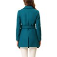thumbnail image 4 of INSPIRE CHIC Women's Notch Lapel Double Breasted Belted Mid Length Trenchcoat M Lake Blue, 4 of 8