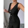 thumbnail image 6 of Women'S 2 Piece Outfits Elegant Blazer Vest Pockets Wide Leg Pant Suit Casual Matching Set Black S, 6 of 7