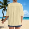 thumbnail image 5 of Womens Casual Tops 3/4 Sleeve Crewneck Bottons Shirts Summer Loose Solid Color Basic Tee Beach Vacation Tops Beige M, 5 of 9