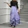 thumbnail image 4 of WTOBBY Women's Elegant Floral Stitching Belted Round Neck 3/4 Sleeve Dress, Fashion Casual Midi Dress with Feminine Details for Summer,Purple S, 4 of 4