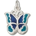 thumbnail image 1 of Sterling Silver 30" 1mm Box Chain Small Enameled Navy Blue And Teal Butterfly Pendant Necklace, 1 of 2