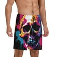 thumbnail image 2 of Pofeuu Colorful Skull Print Men's Soft Woven Elastic Waistband Sleep Pajama Short-3X-Large, 2 of 6