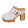 thumbnail image 7 of Heeled Sandals for Women Closed Toe Backless Mules Fashion Studded Splice Leather Slides Chunky Lug Sole Platform Heels White Size 7, 7 of 7